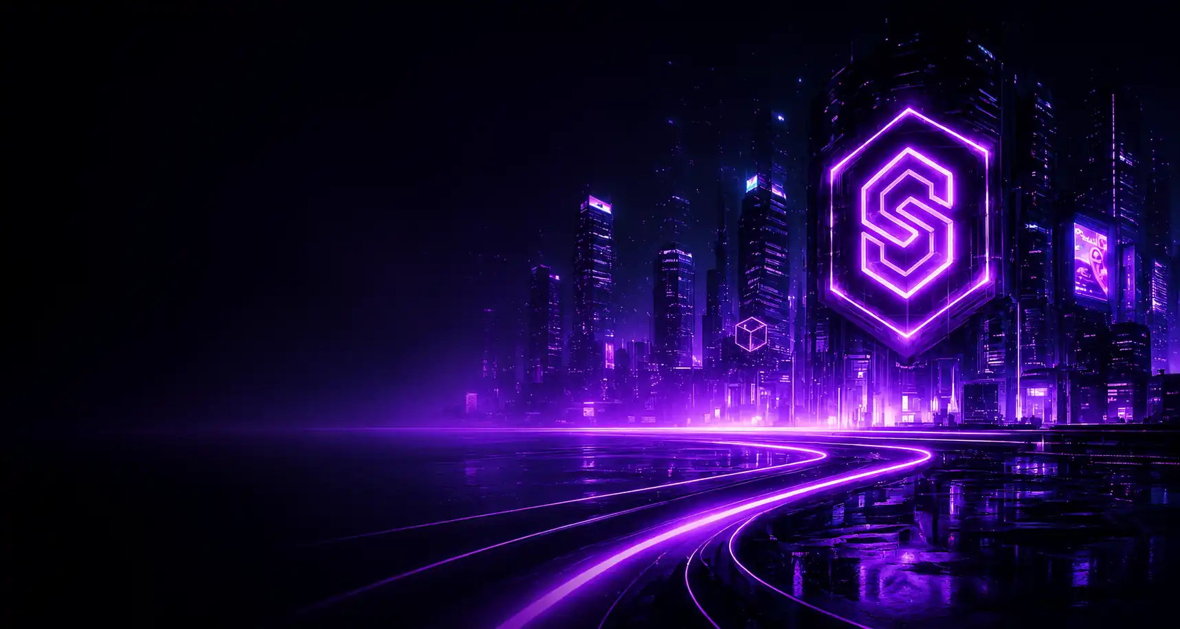 BlockchainSpace neon city skyline